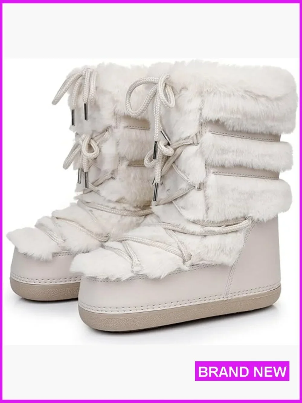 Faux Fur Platform Snow Boots Mid-Calf Lace-Up Water-Resistant Winter